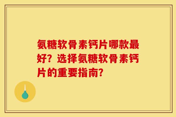 氨糖软骨素钙片哪款最好？选择氨糖软骨素钙片的重要指南？