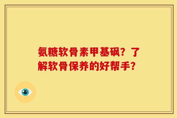 氨糖软骨素甲基砜？了解软骨保养的好帮手？