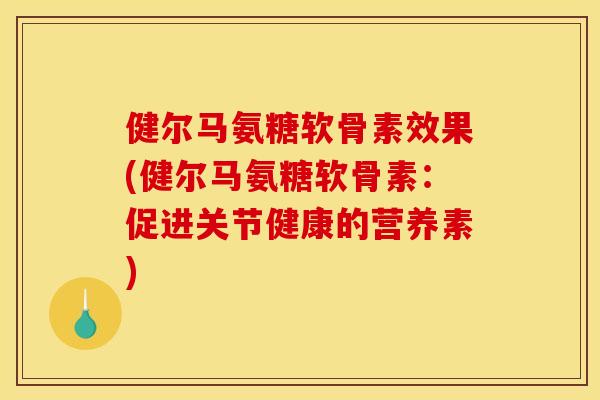 健尔马氨糖软骨素效果(健尔马氨糖软骨素：促进关节健康的营养素)