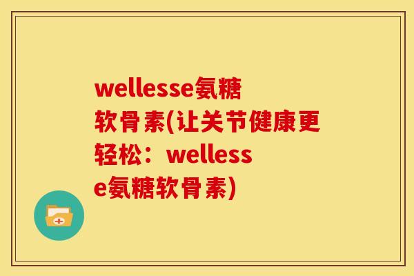 wellesse氨糖软骨素(让关节健康更轻松：wellesse氨糖软骨素)