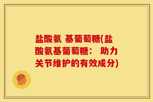 盐酸氨 基葡萄糖(盐酸氨基葡萄糖： 助力关节维护的有效成分)