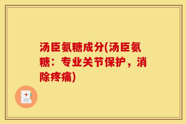 汤臣氨糖成分(汤臣氨糖：专业关节保护，消除疼痛)