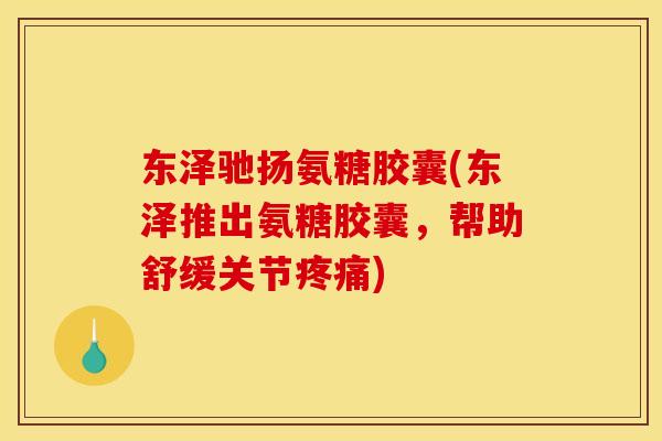 东泽驰扬氨糖胶囊(东泽推出氨糖胶囊，帮助舒缓关节疼痛)