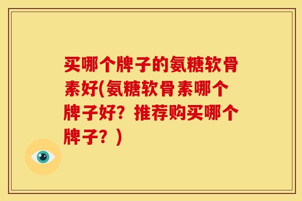 买哪个牌子的氨糖软骨素好(氨糖软骨素哪个牌子好？推荐购买哪个牌子？)