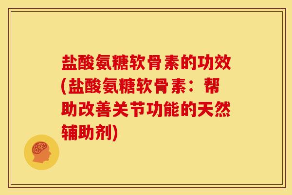 盐酸氨糖软骨素的功效(盐酸氨糖软骨素：帮助改善关节功能的天然辅助剂)