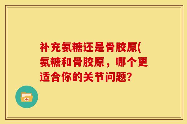 补充氨糖还是骨胶原(氨糖和骨胶原，哪个更适合你的关节问题？