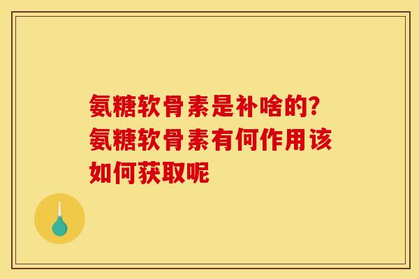 氨糖软骨素是补啥的？氨糖软骨素有何作用该如何获取呢