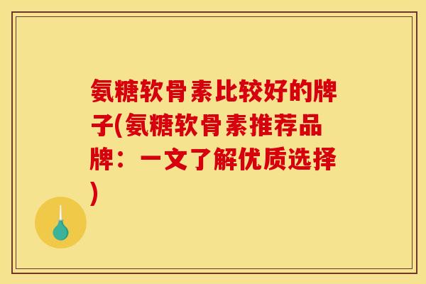 氨糖软骨素比较好的牌子(氨糖软骨素推荐品牌：一文了解优质选择)