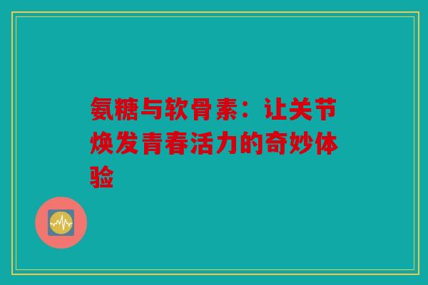 氨糖与软骨素：让关节焕发青春活力的奇妙体验