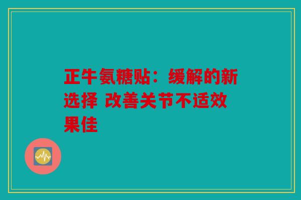 正牛氨糖贴：缓解的新选择 改善关节不适效果佳